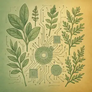 Herbal system interfaced with diagnostic circuitry—natural intelligence mapped through digital structure